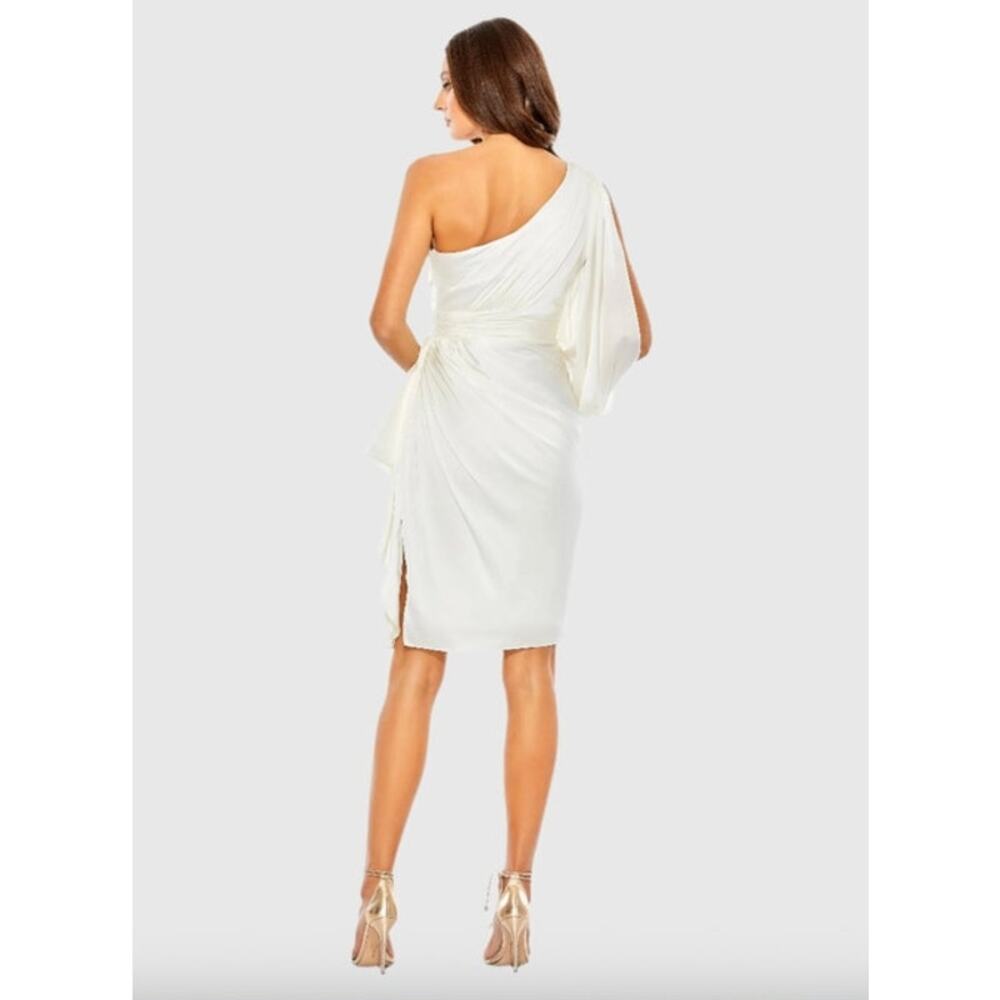MAC DUGGAL Dress Size 14 White One Shoulder Mini NEW Satin Cocktail Dress - Picture 2 of 10